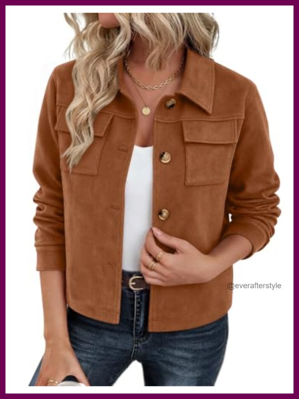 Faux Suede Cropped Jacket Button Down Shacket Long Sleeve Collared